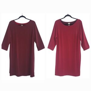 NEW Chico's Reversible Shift Dress Red/Burgundy 2 (12/14) 3/4 Sleeve Knee Length